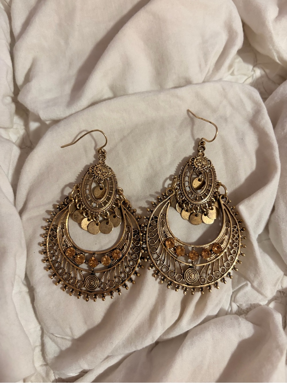 Gold Tone Ornate Chandelier Earrings Boho Whimsigoth Statement